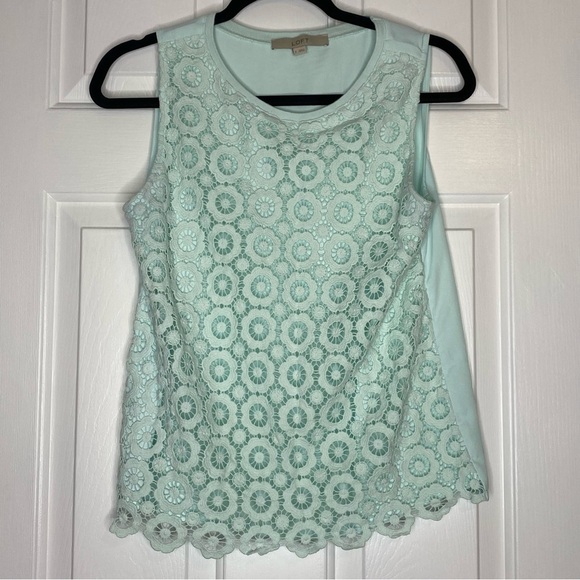 ann Taylor LOFT Tank Sleeveless Top Shirt Green Macramé Embroidered size small - Picture 2 of 7